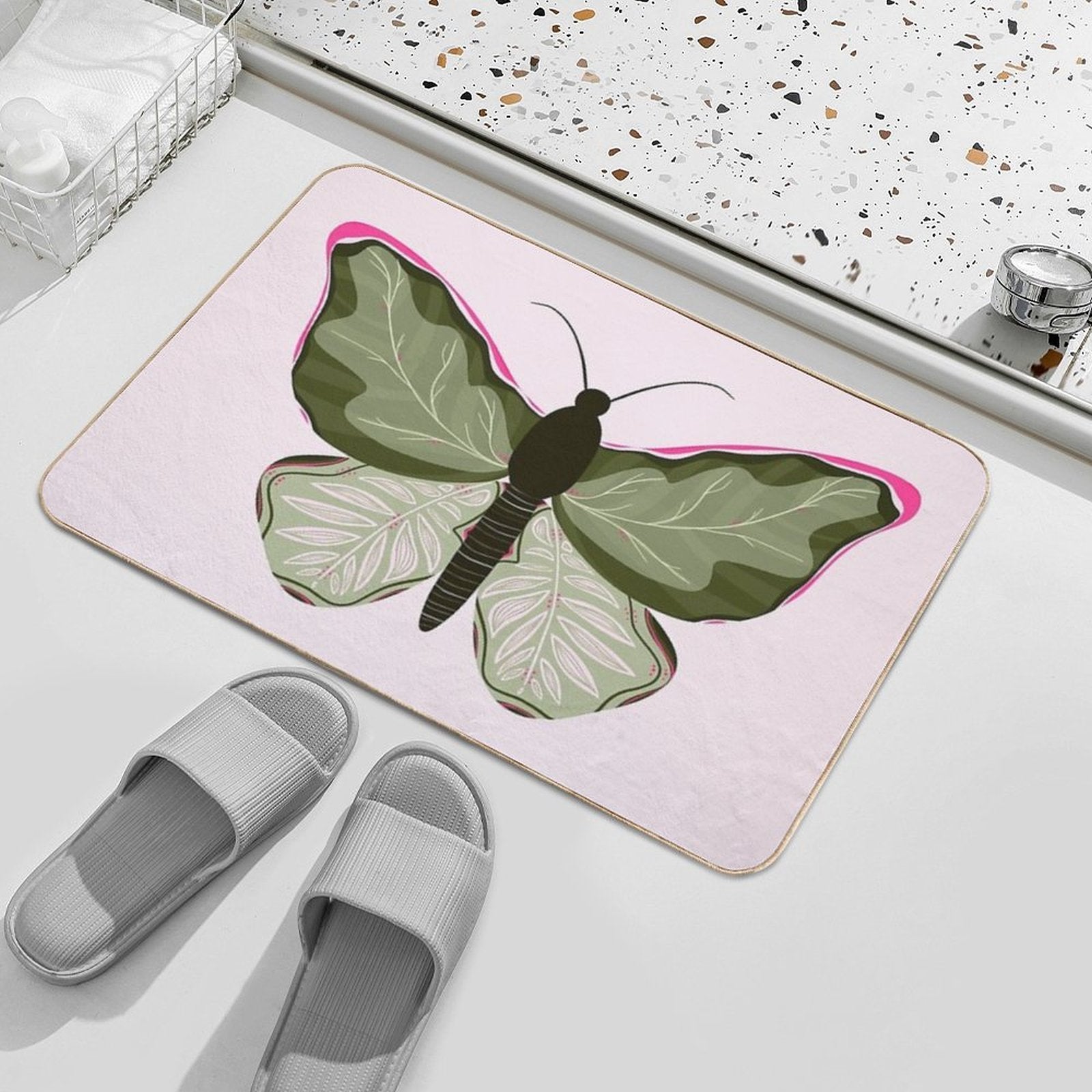 Monstera Butterfly  Anti-Trip Bath Mat