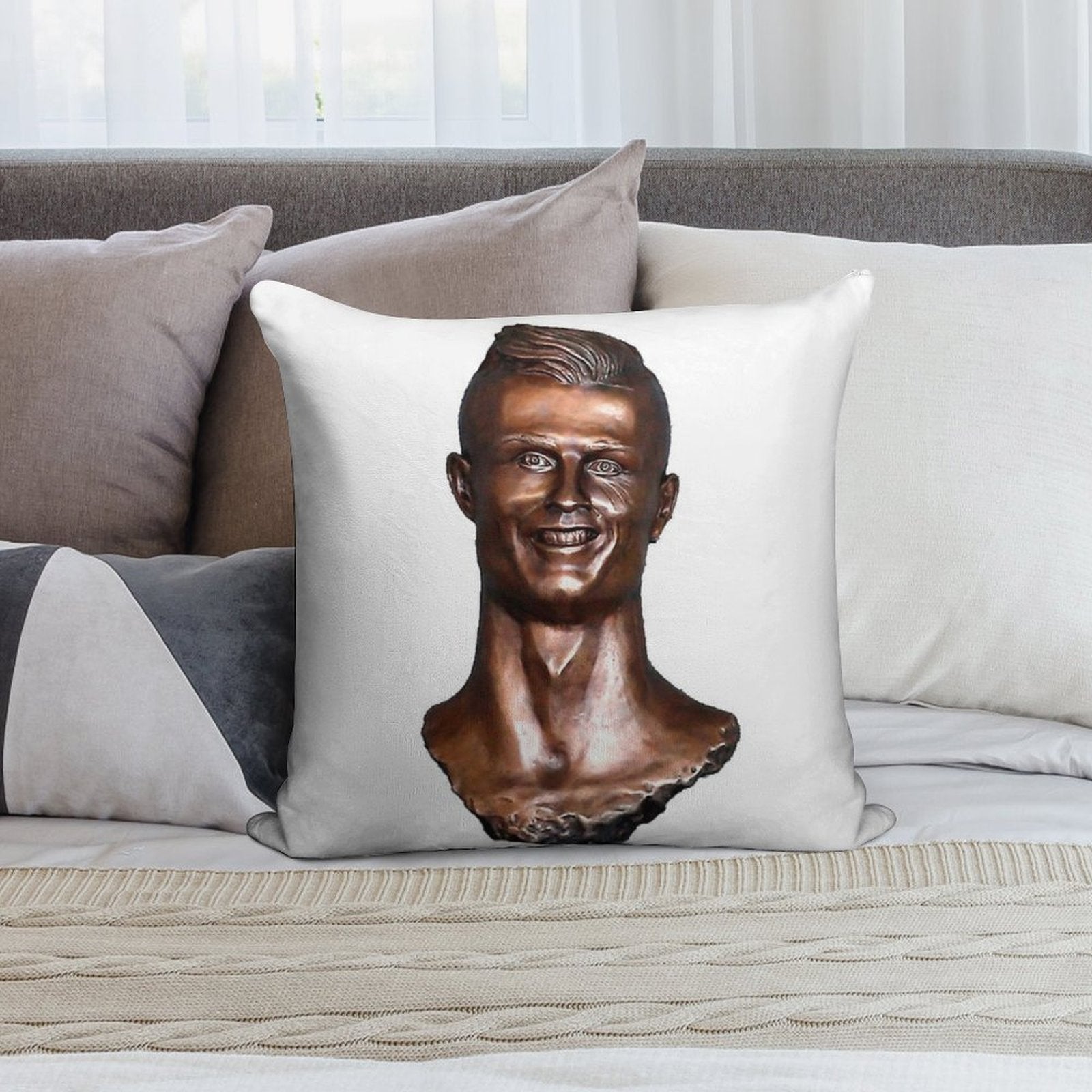 Cristiano Ronaldo Statue Soft Skin-Friendly Throw Pillow