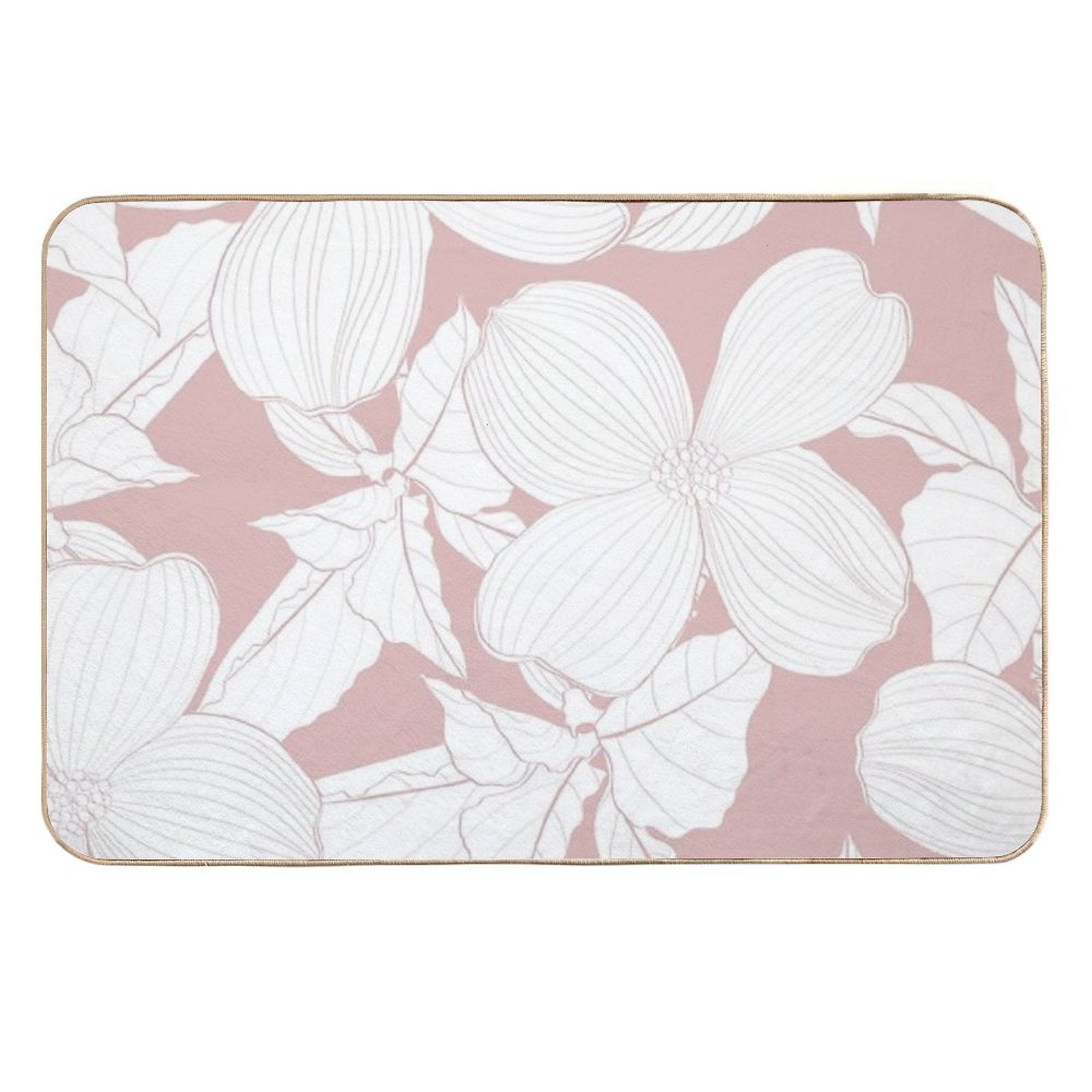 Dogwood Branch with Flowers Seamless Pattern. Cornus Florida.  Line Drawing.  Dirt-Trapping Bath Mat