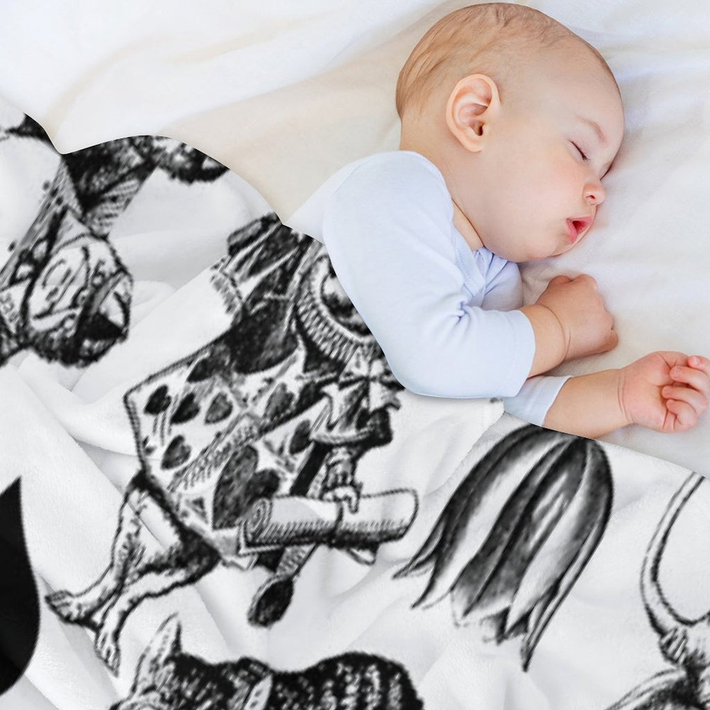 Alice's Adventures in Wonderland White Rabbit Mad Hatter Easy Care Throw Blanket