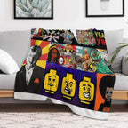 Surf, Rock, Guitar, Skull, Monsters, Lyrics, Faces, Funny Cartoons, Cats, Colourful Pop Art Collage of Art by Kludoman Quick-dry Throw Blanket