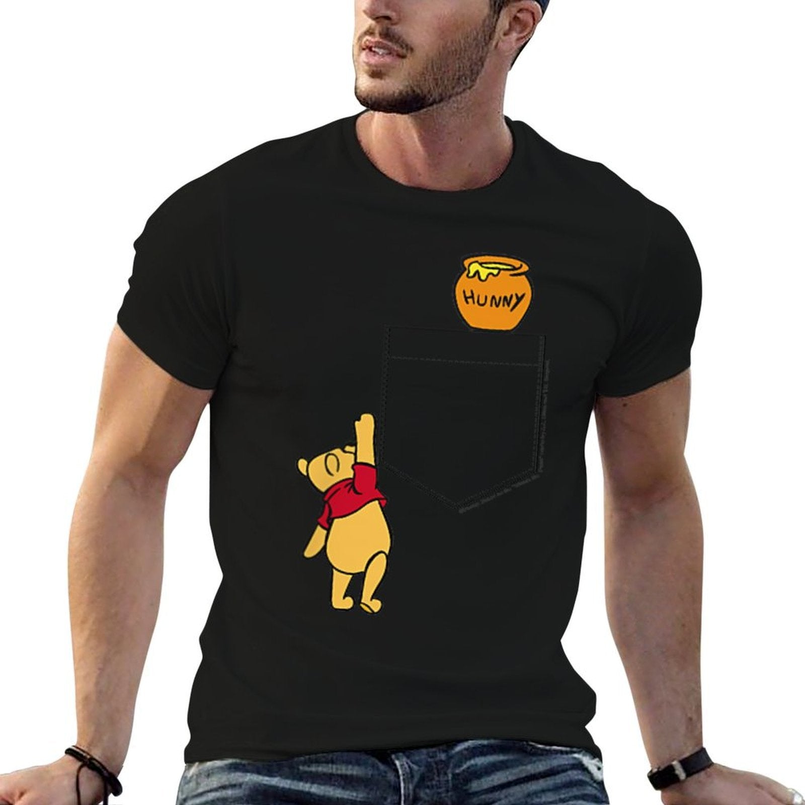 Disney Winnie The Pooh Reaching For Faux Pocket Honey  Stretchy T-Shirt