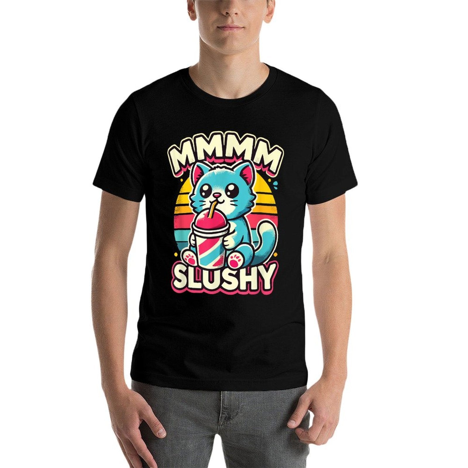 Funny Slushy Cat  Cute Cat Drinking Slushy  Durable T-Shirt