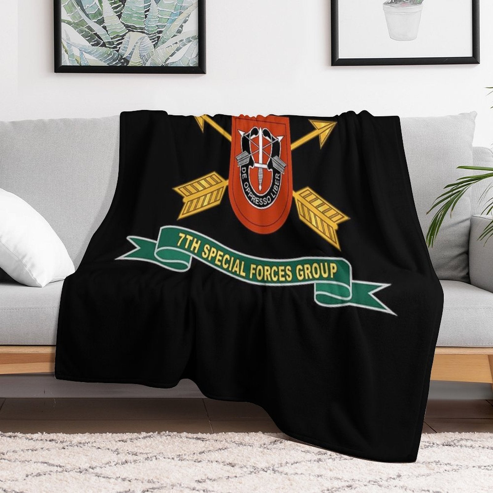 Army - 7th Special Forces Group - Flash W Br - Ribbon X 300 Sustainable Throw Blanket