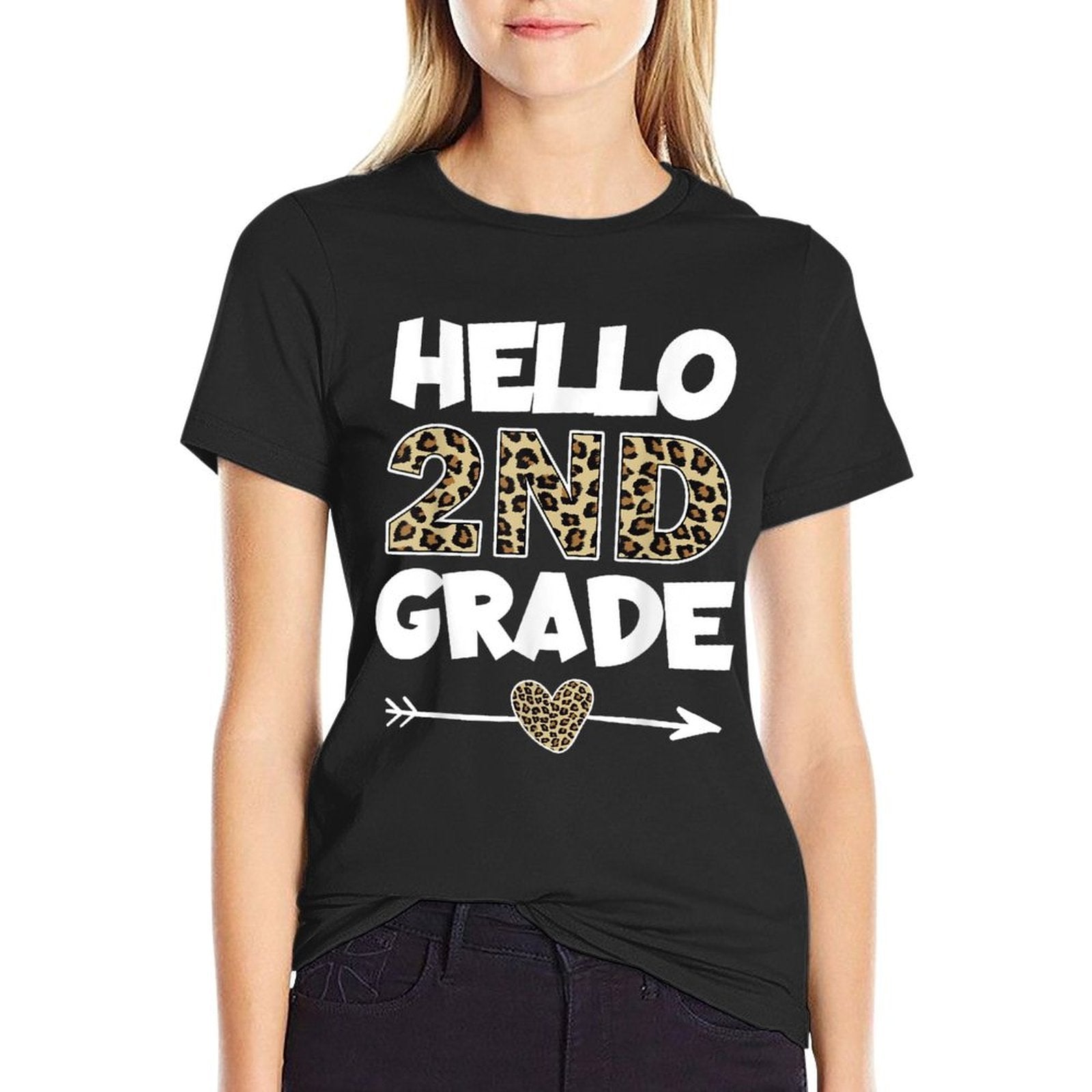 Hello 2nd Grade Leopard Print Second Grade Teacher Kids Gift  Eco-friendly Material T-Shirt