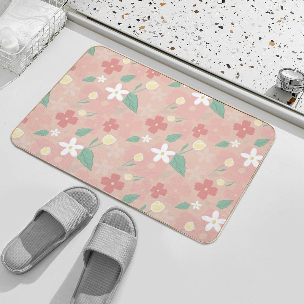 Pink Flowers Durable Bath Mat