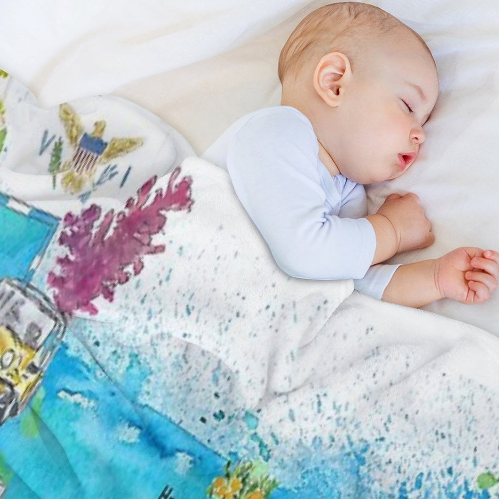 Saint Thomas USVI Illustrated Travel Map with Roads And Tourist Highlights Compact Throw Blanket