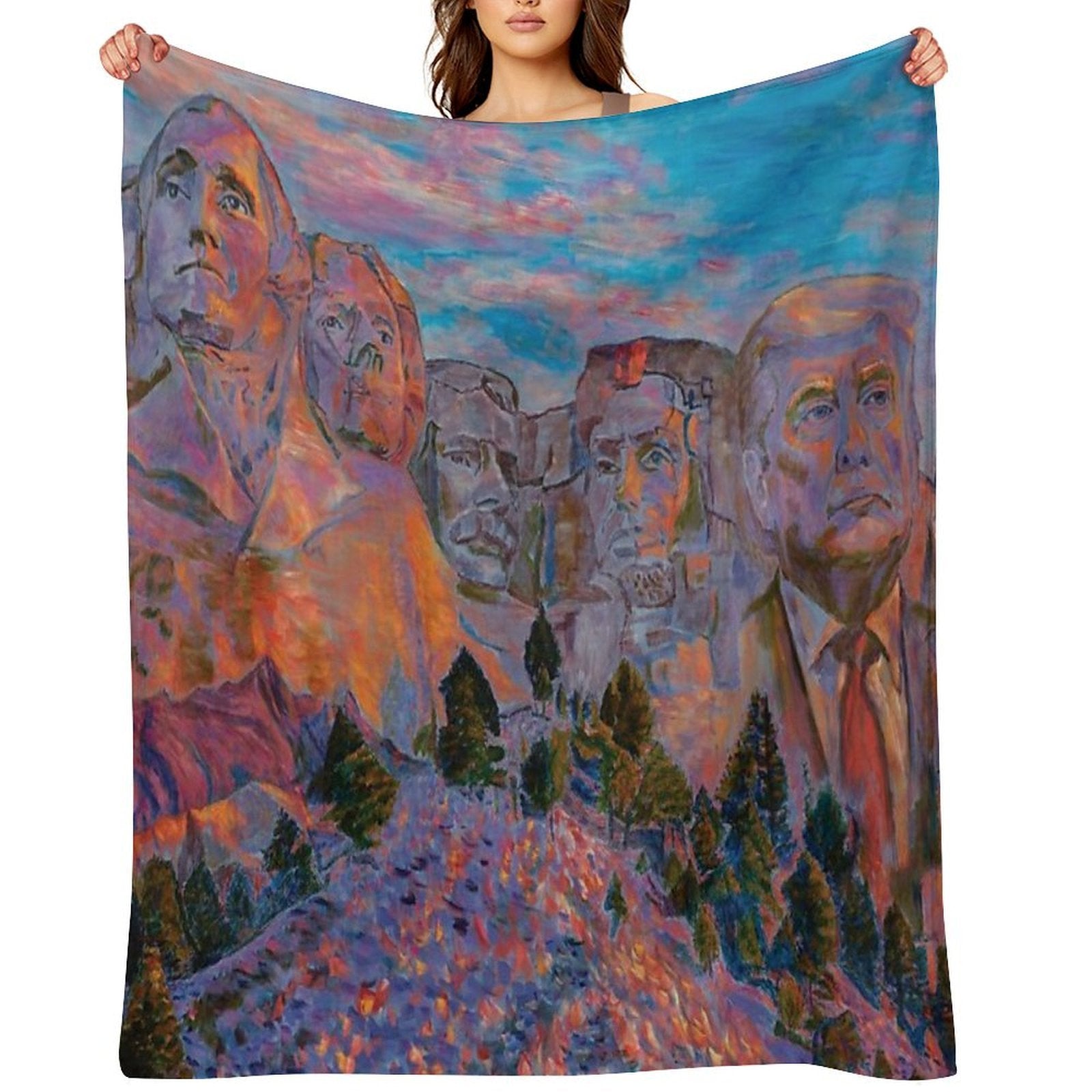Trump on Mount Rushmore - Original Print Quick-dry Throw Blanket