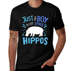 Kids Hippo Hippopotamus Just A Boy Who Loves Hippos Gift  Trendy Pattern T-Shirt