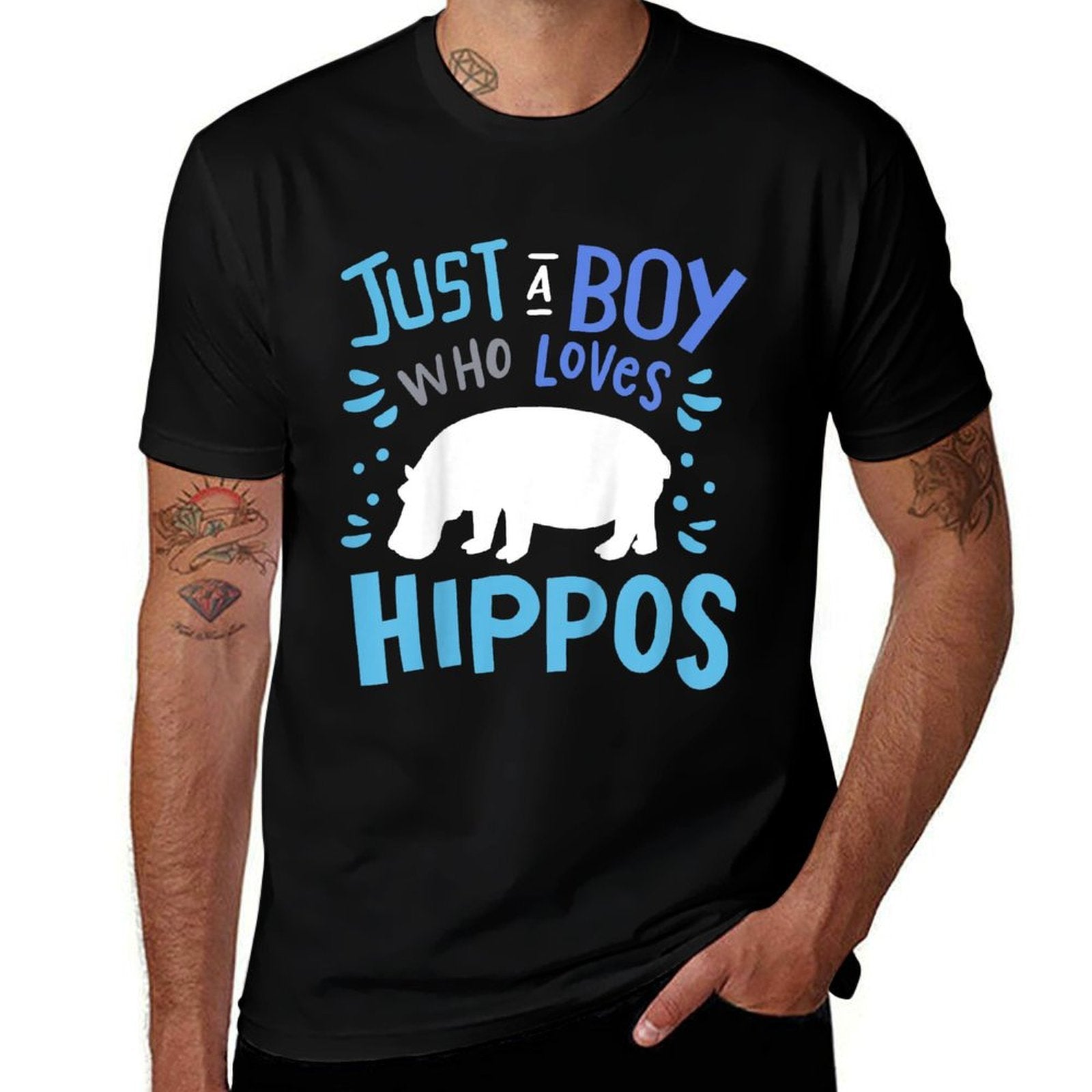 Kids Hippo Hippopotamus Just A Boy Who Loves Hippos Gift  Trendy Pattern T-Shirt