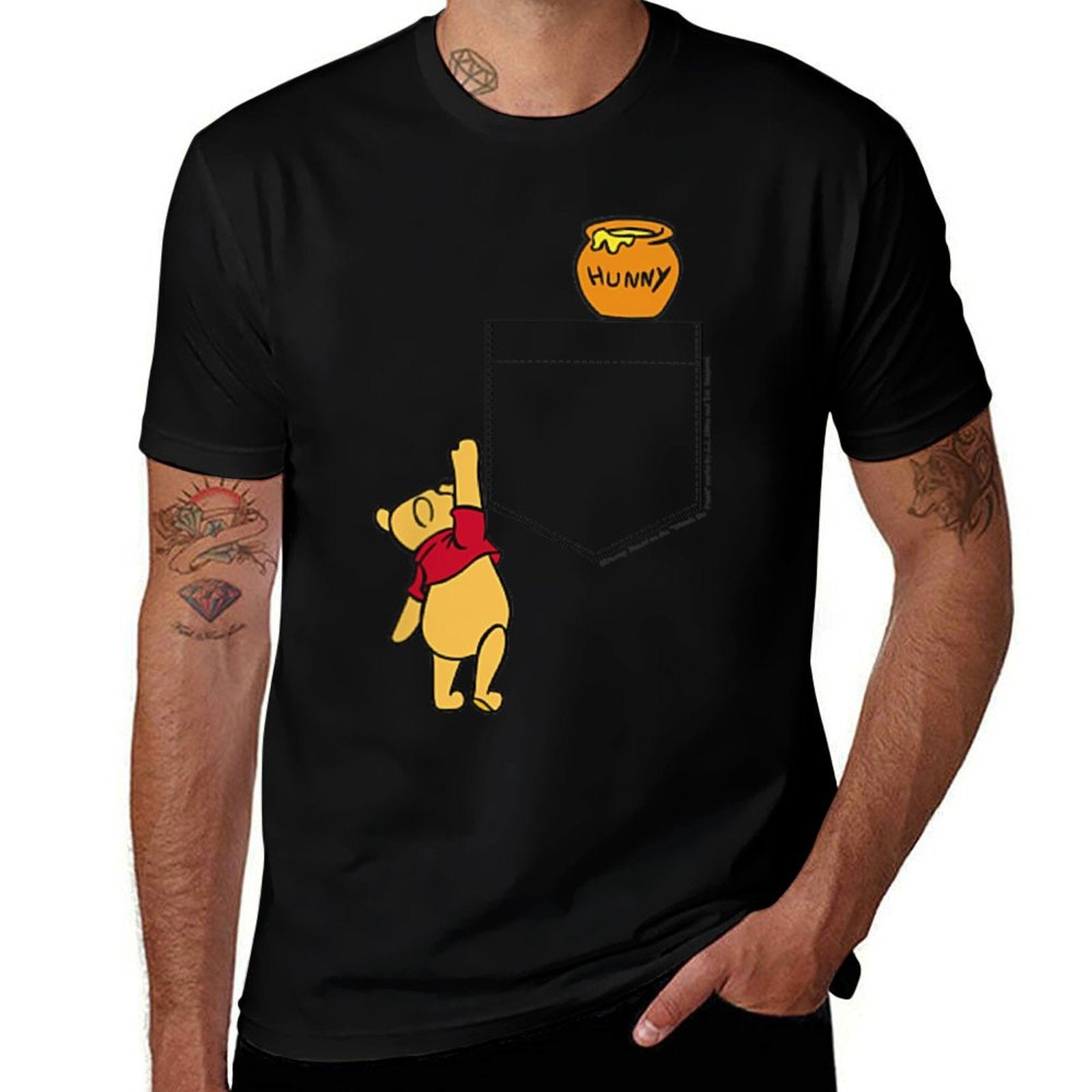 Disney Winnie The Pooh Reaching For Faux Pocket Honey  Stretchy T-Shirt