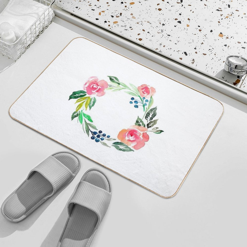 Watercolor Wreath  Slip-Resistant Bath Mat