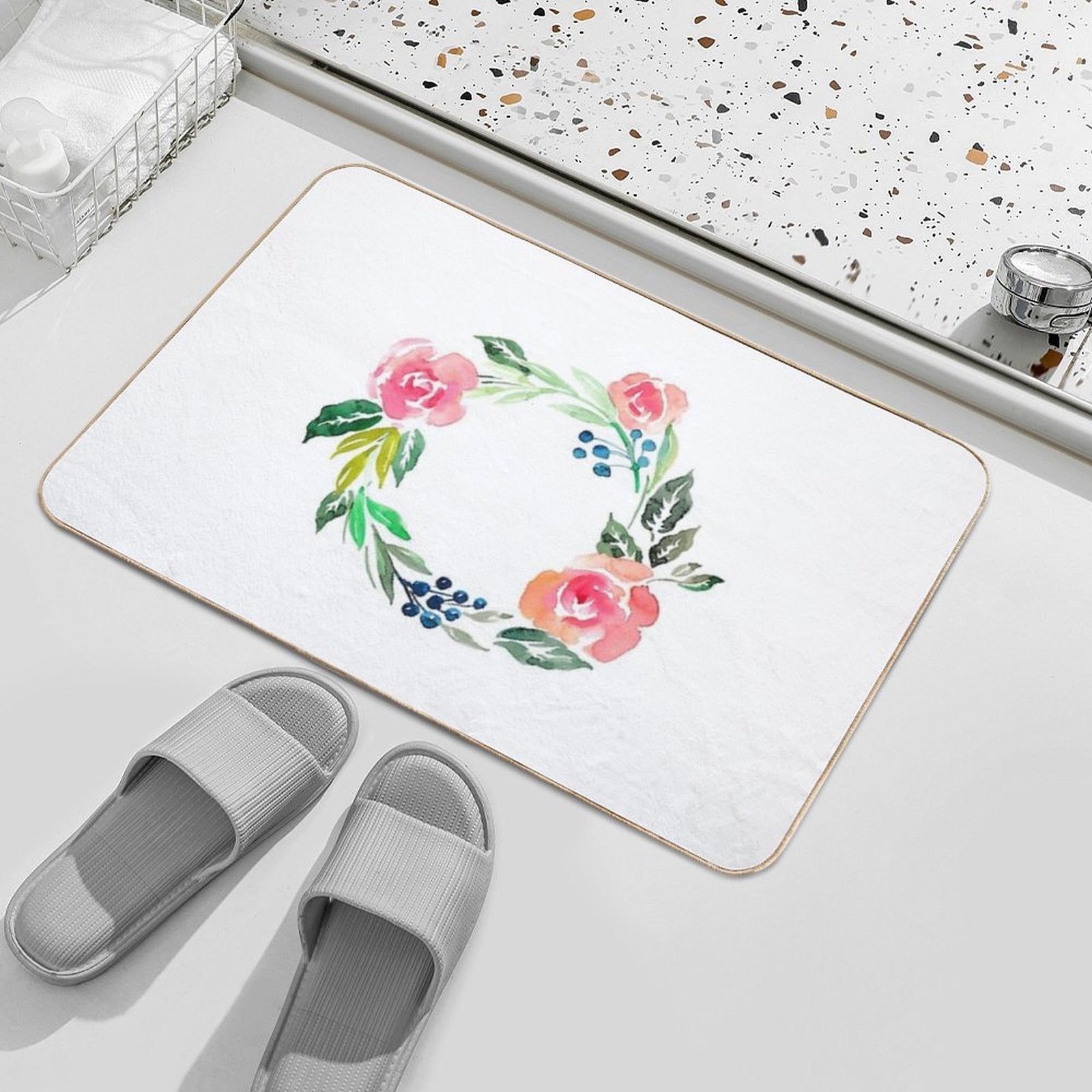 Watercolor Wreath  Slip-Resistant Bath Mat