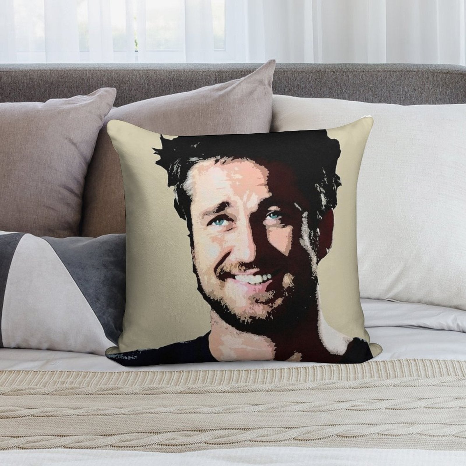 Gerard Butler Coloured Soft Reinforced Edging Throw Pillow