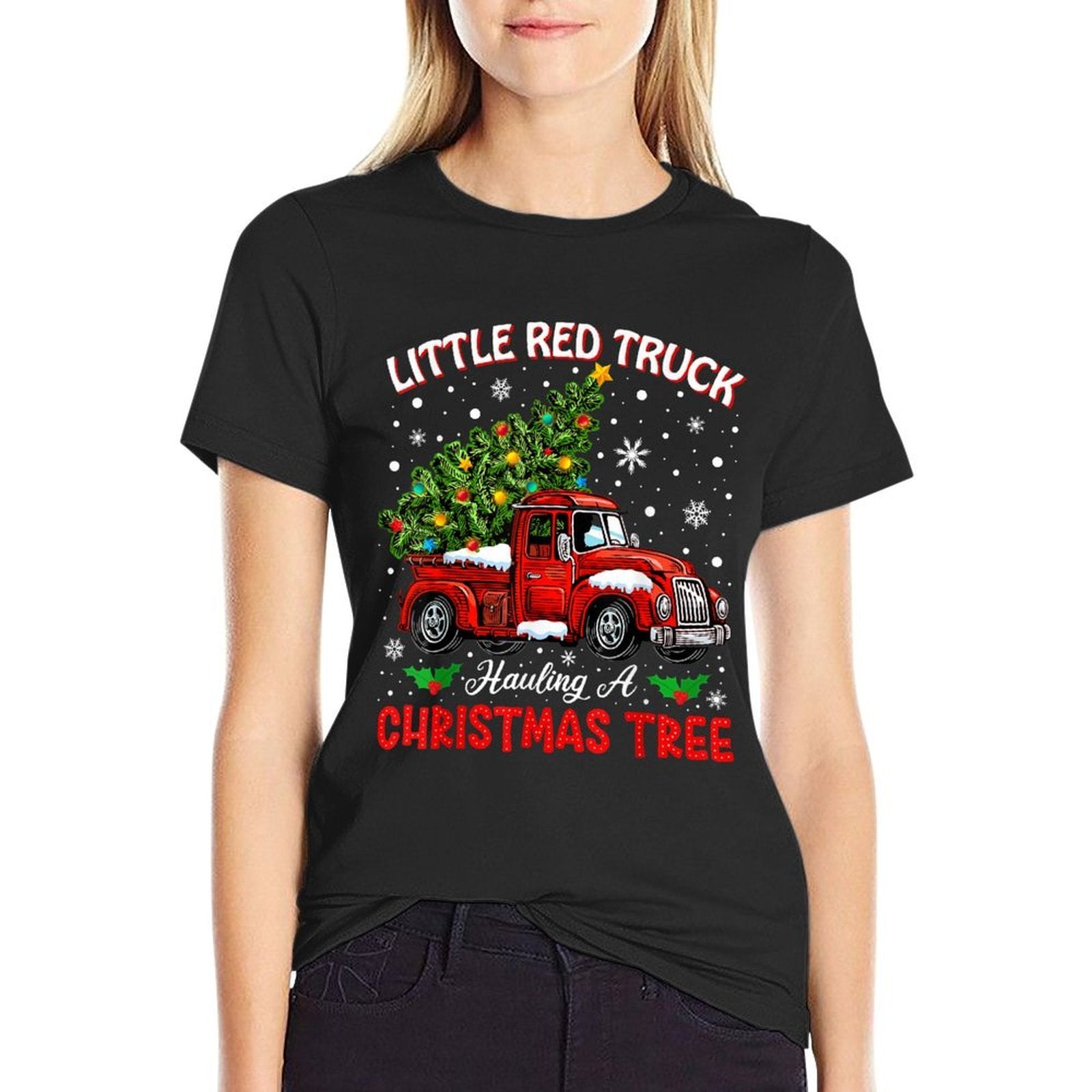 Little Red Truck Hauling A Christmas Tree  Breathable T-Shirt