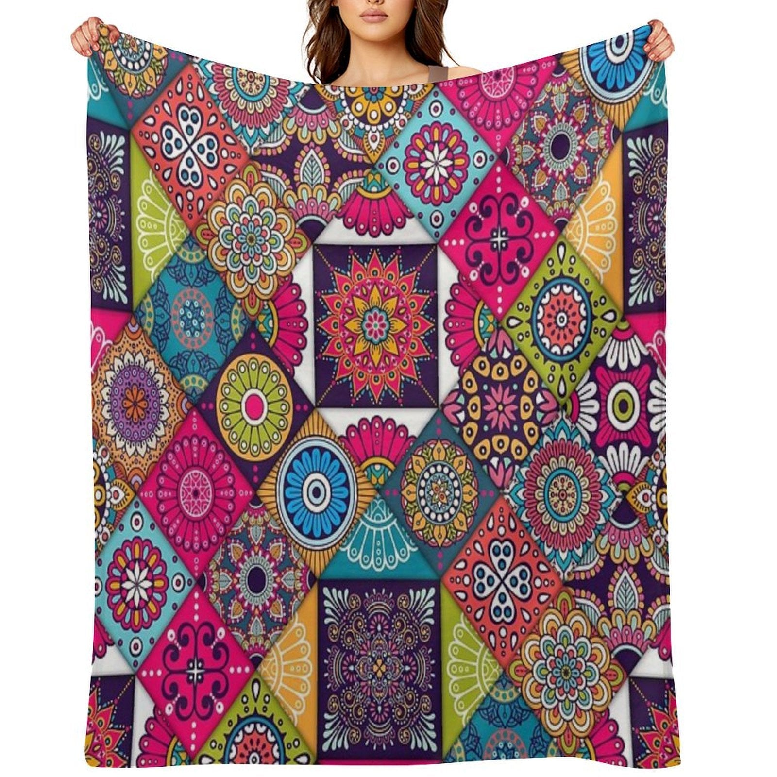 Ethnic  Hippie Pattern Patchwork Quilt African Geometric Durable Throw Blanket