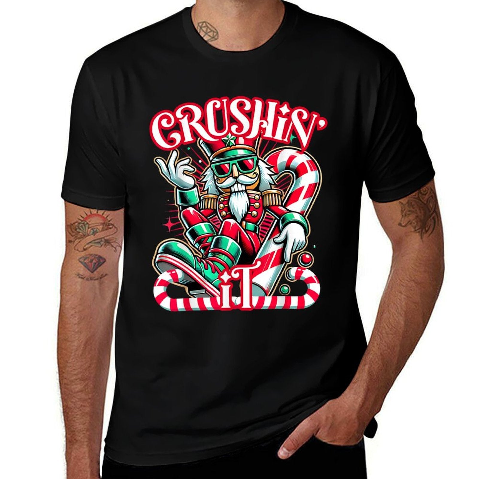 Crushin It Nutcracker Xmas Funny Christmas Men Women Kids  Trendy Pattern T-Shirt