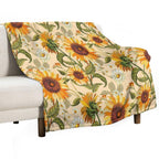 Sunflowers 70s Vintage Golden Retro Pattern, Yellow And Orange Flowers Multi-functional Throw Blanket