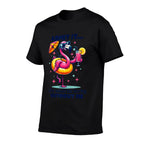 Pink Flamingo Drinking Cocktails Summer Vacation Beach Funny  Relaxed-fit T-Shirt