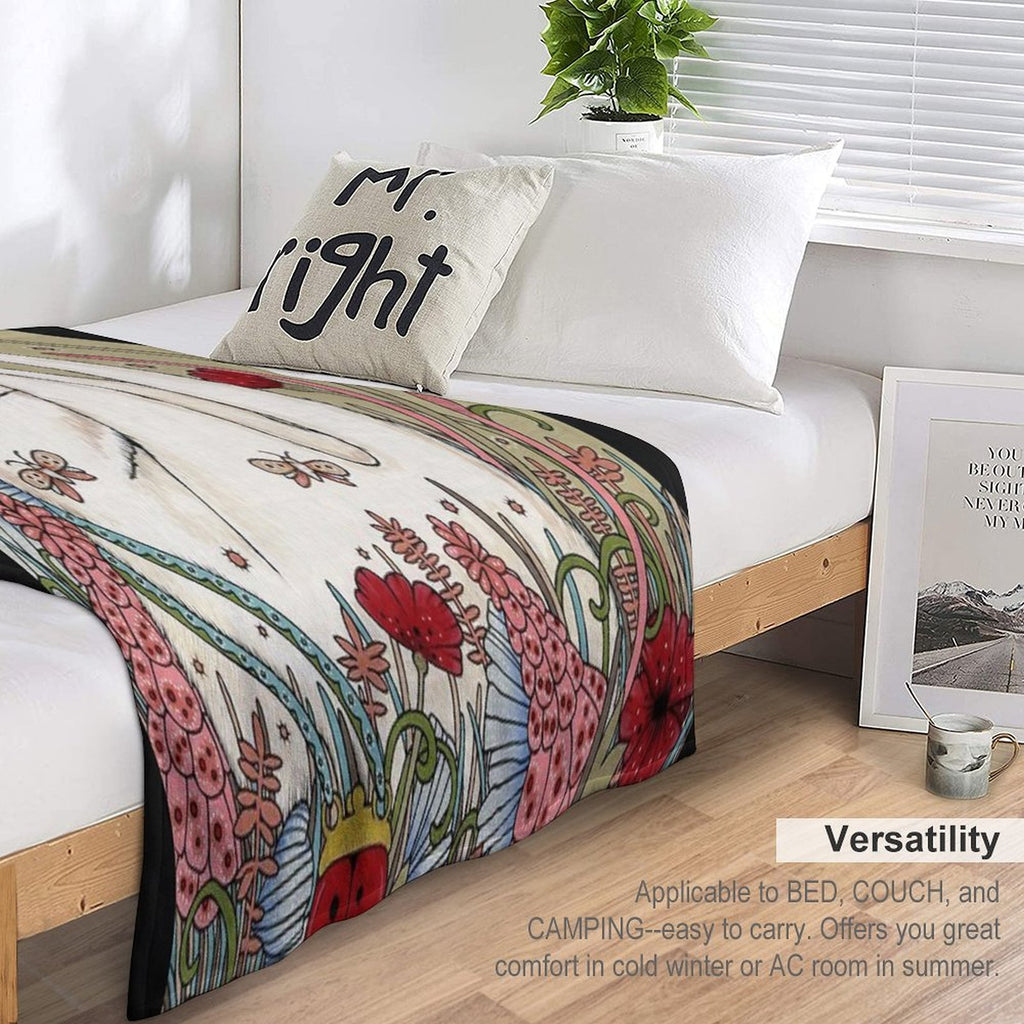 Poppies And Ladybug Machine-washable Throw Blanket