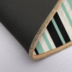 Vertical Retro Stripes in Mint Green, Black, And Cream  Easy To Clean Bath Mat