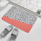 Dalmatian Spots with Coral Stripe (Pantone Living Coral)  Easy To Clean Bath Mat