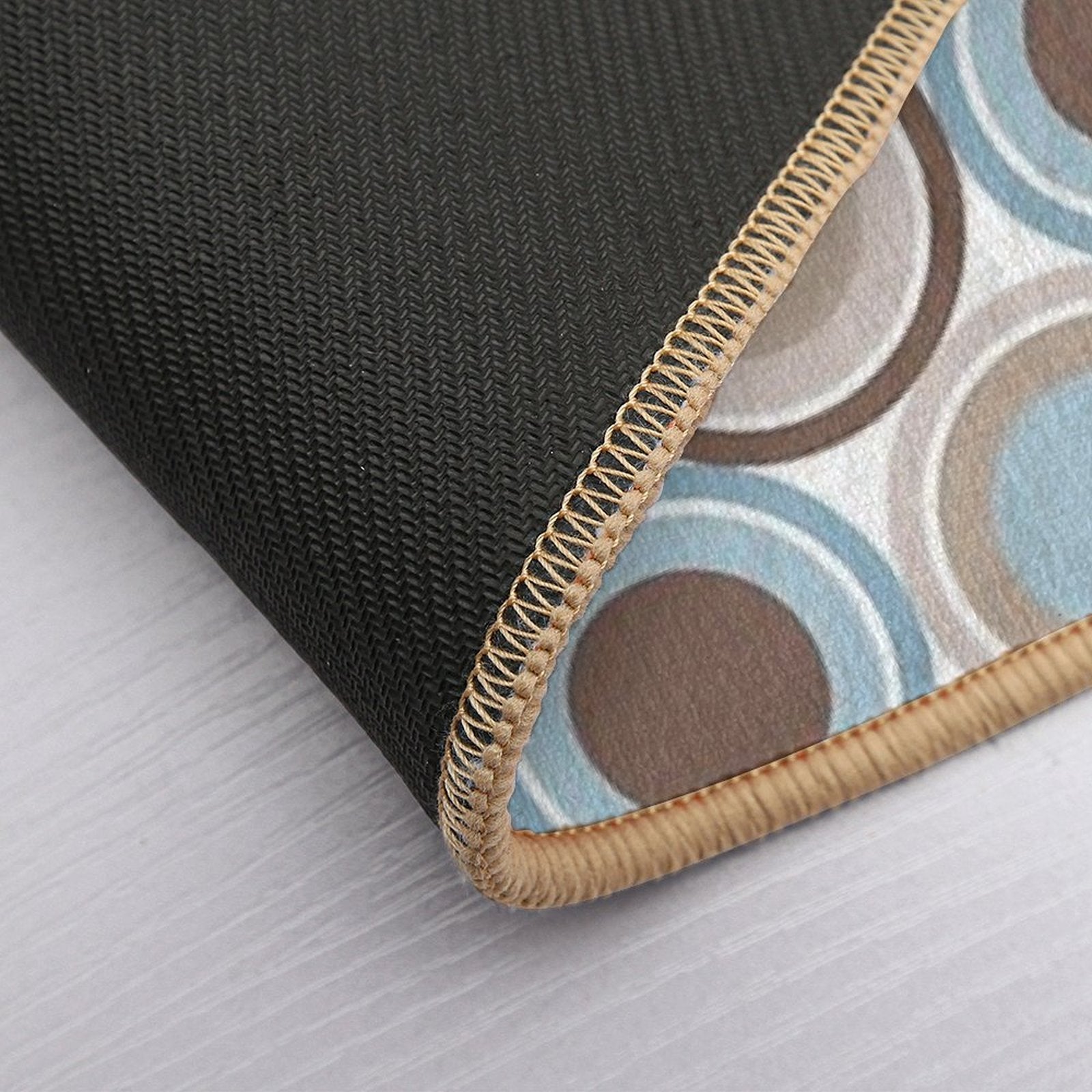 Mid Century Circle Pattern - Taupe, Brown, Slate Blue, Denim Blue  Rapid-Drying Bath Mat