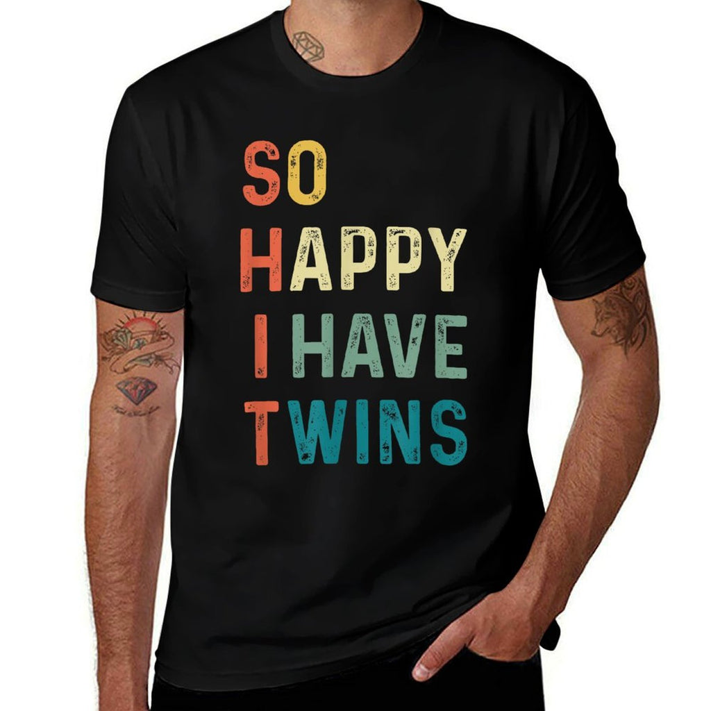 So Happy I Have Twins Funny Mom Dad Parent Saying Slogan  Oversized Silhouette T-Shirt