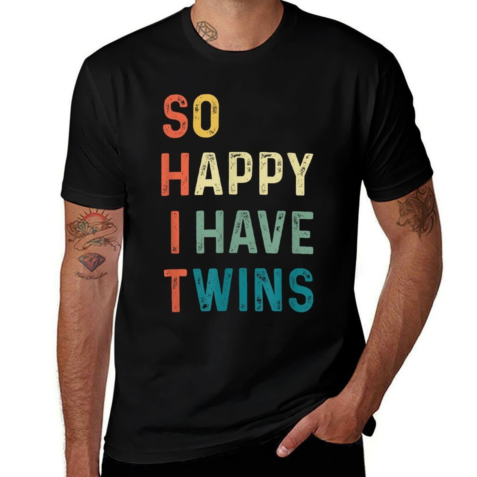 So Happy I Have Twins Funny Mom Dad Parent Saying Slogan  Oversized Silhouette T-Shirt