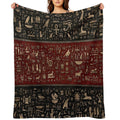 Ancient Egyptian Hieroglyphs - Black And Red Leather And Gold Easy Care Throw Blanket