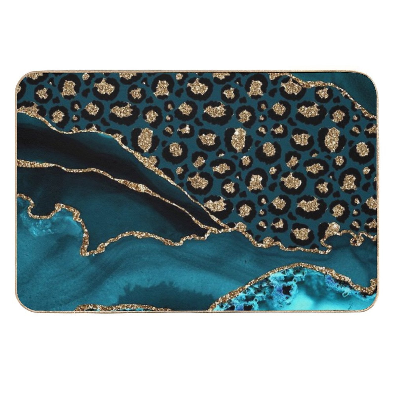 Teal & Gold Leopard Agate  Slip-Resistant Bath Mat