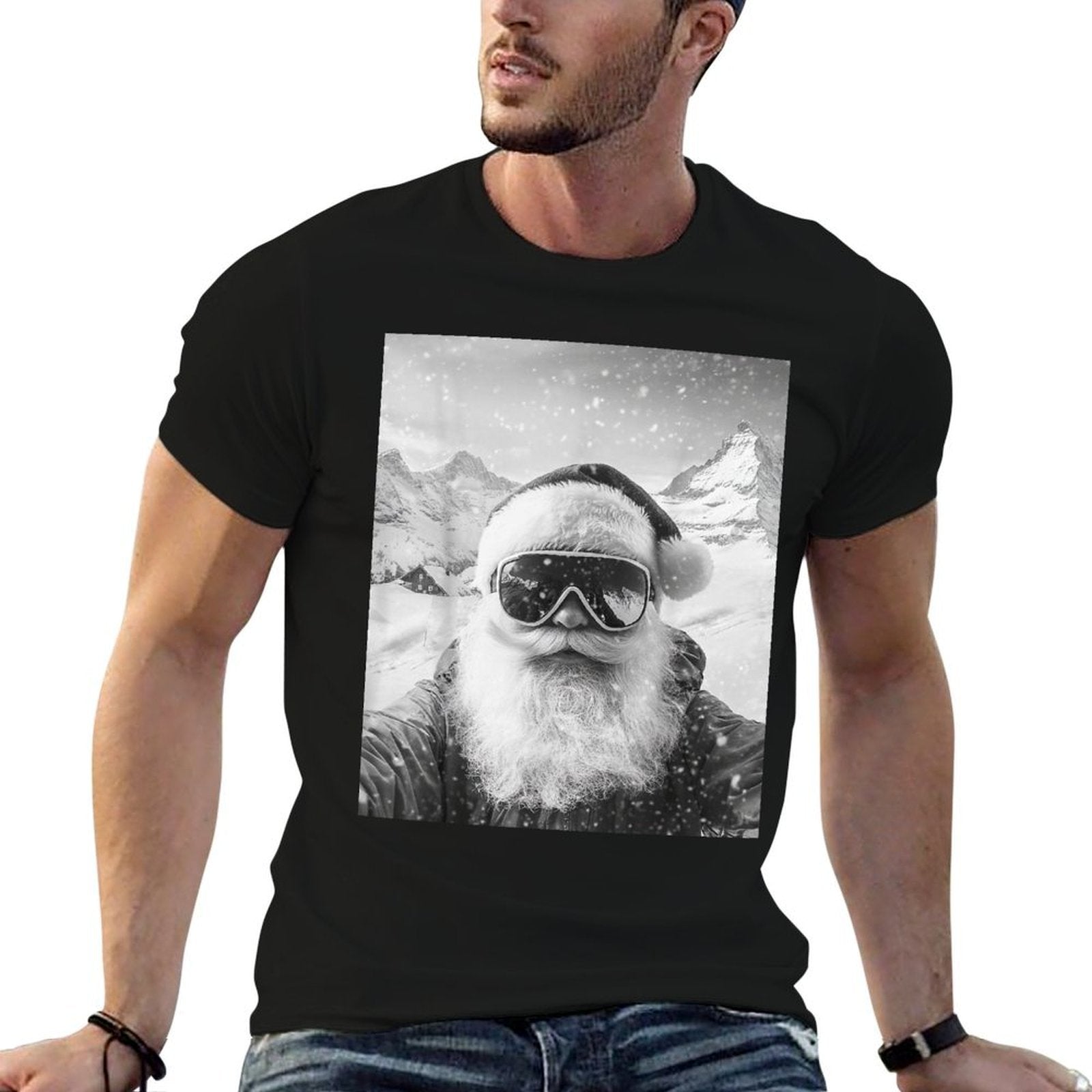 Skiing Santa Selfie Christmas  Fade-proof Color T-Shirt