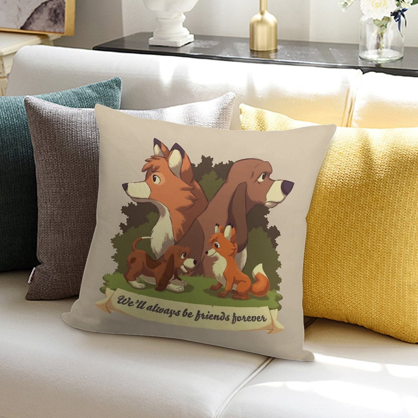 We Ll Always Be Friends Forever  Red Fox, Hound Dog, 80s Kid, BFF Soft Style Accent Throw Pillow