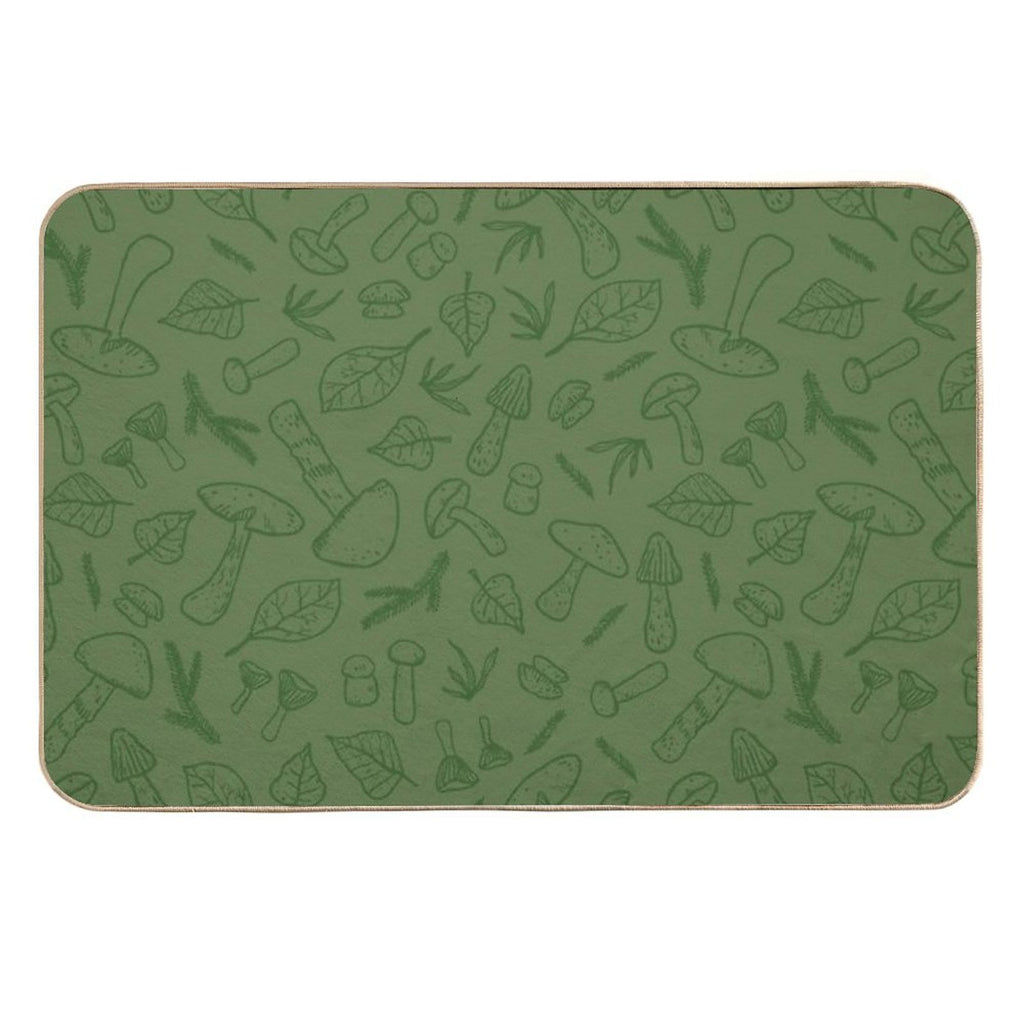 Autumn Mushrooms Green Monochrome  Repositionable Bath Mat