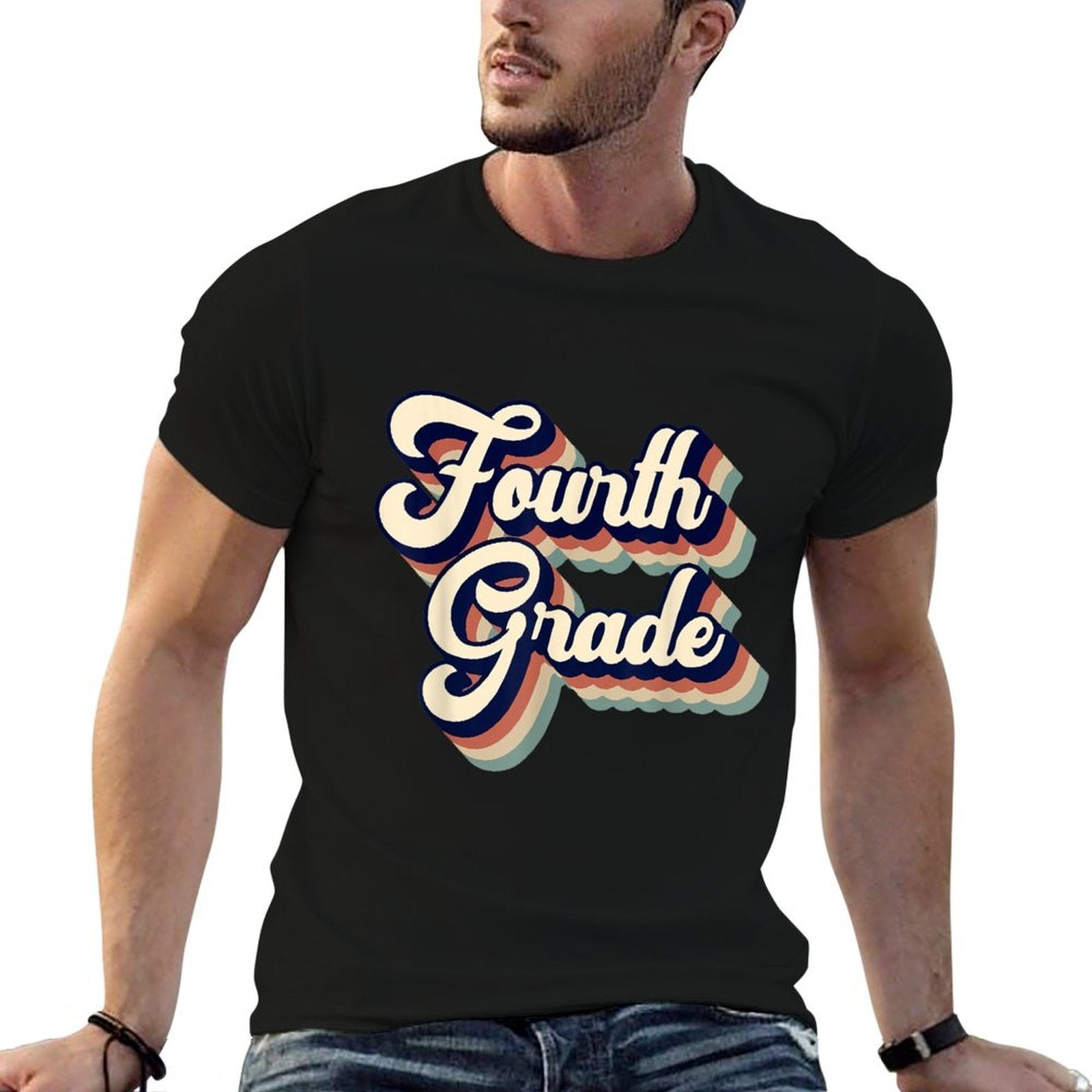 Fourth Grade Teacher Retro Vintage for Men Women  Slim-fit Cut T-Shirt