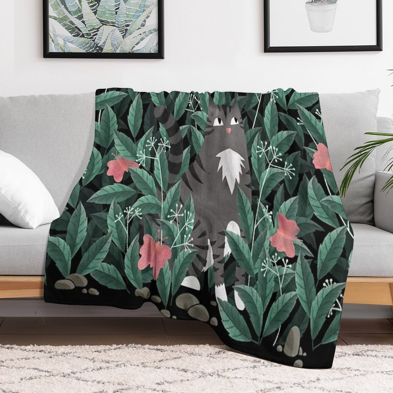 Butterfly Garden (Tabby Cat Version) Durable Throw Blanket