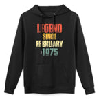 Vintage 50th Birthday Legend Since February 1975 50 Year Breathable Fabric Hoodie