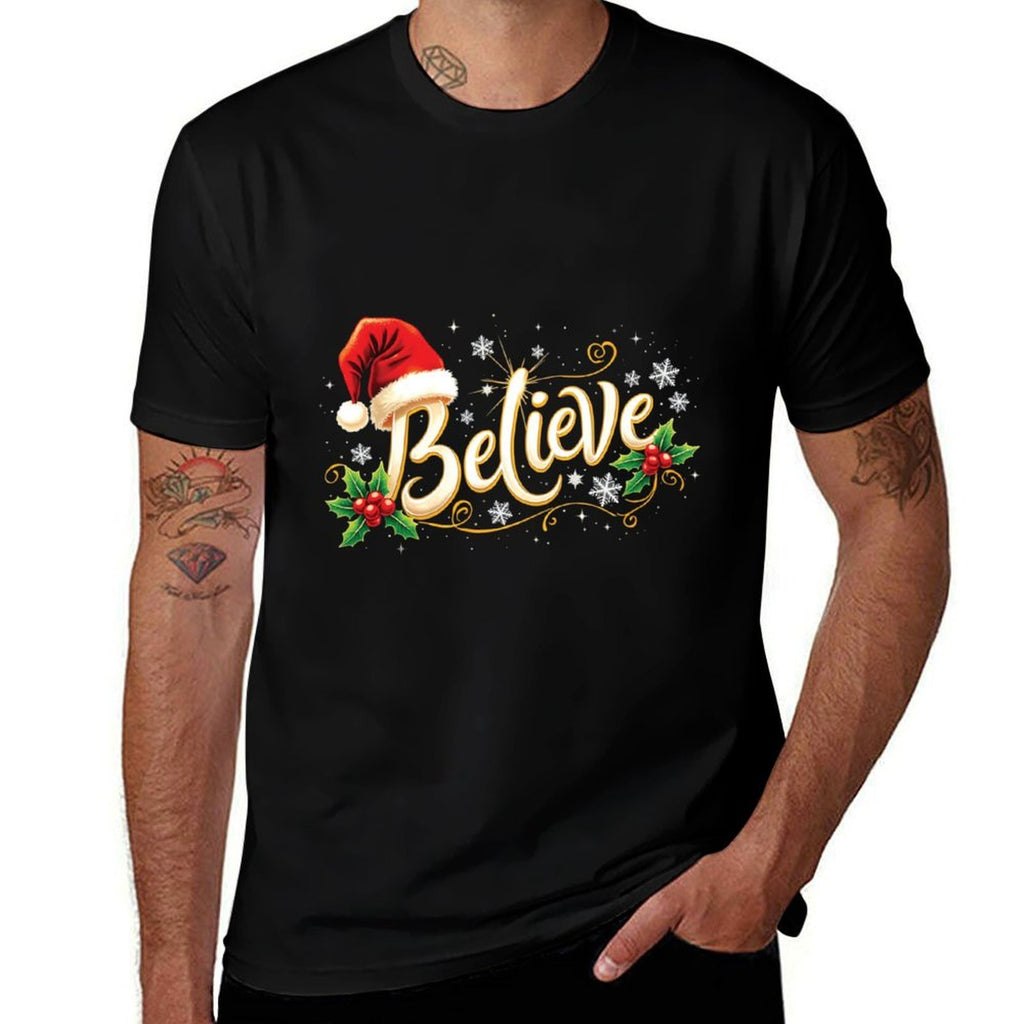 Christmas Believe Santa Claus Believe Christmas  Heathered Texture T-Shirt