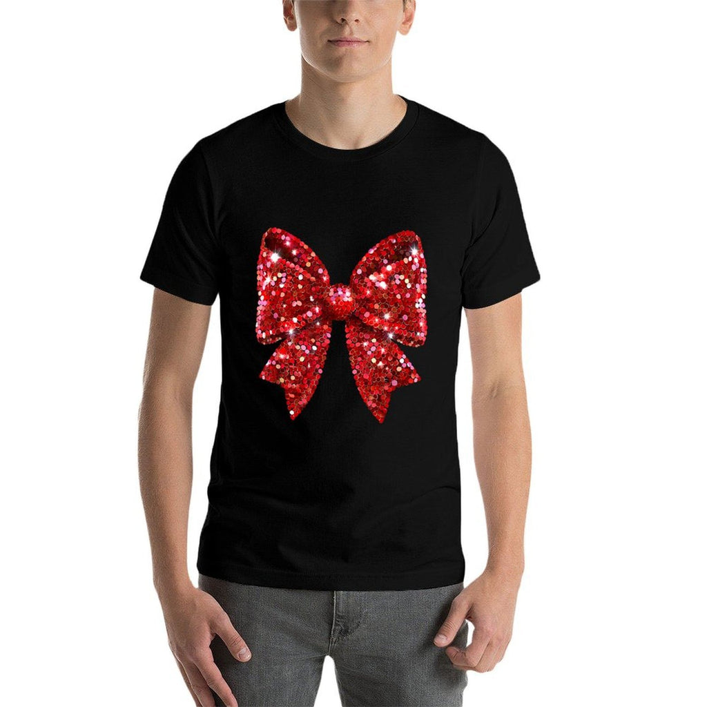 Coquette Bow Merry Christmas Xmas Sparkle Family Holiday  Eco-friendly Material T-Shirt