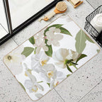 Beautiful Floral Seamless Pattern with Hydrangea White Flowers, Ochids And Leaves.  Stain-Proof Bath Mat
