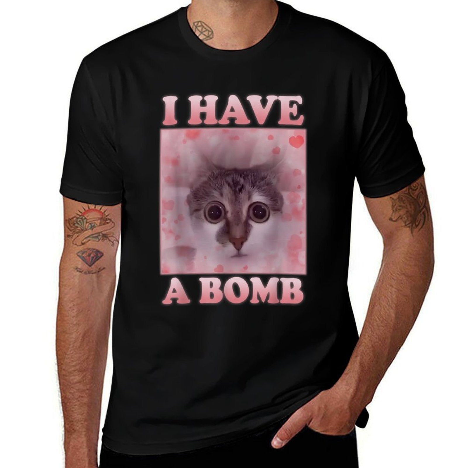 I Have A Bomb Funny Silly Cat Meme Brainrot Weird Dank Meme  Durable T-Shirt