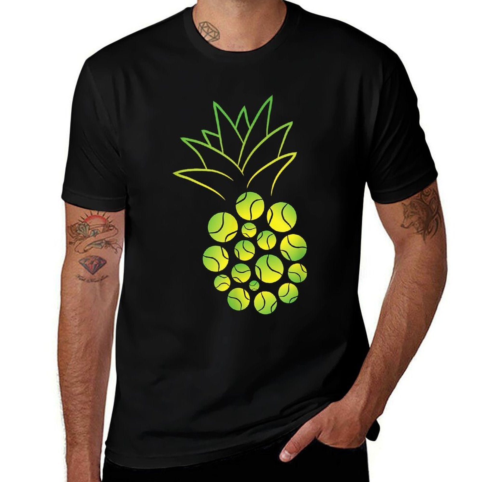 Funny Tennis Ball Pineapple For Tennis Player Gift  Rolled Sleeves T-Shirt