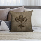 Vintage Fleur-de-lis Sepia Soft Reinforced Edging Throw Pillow
