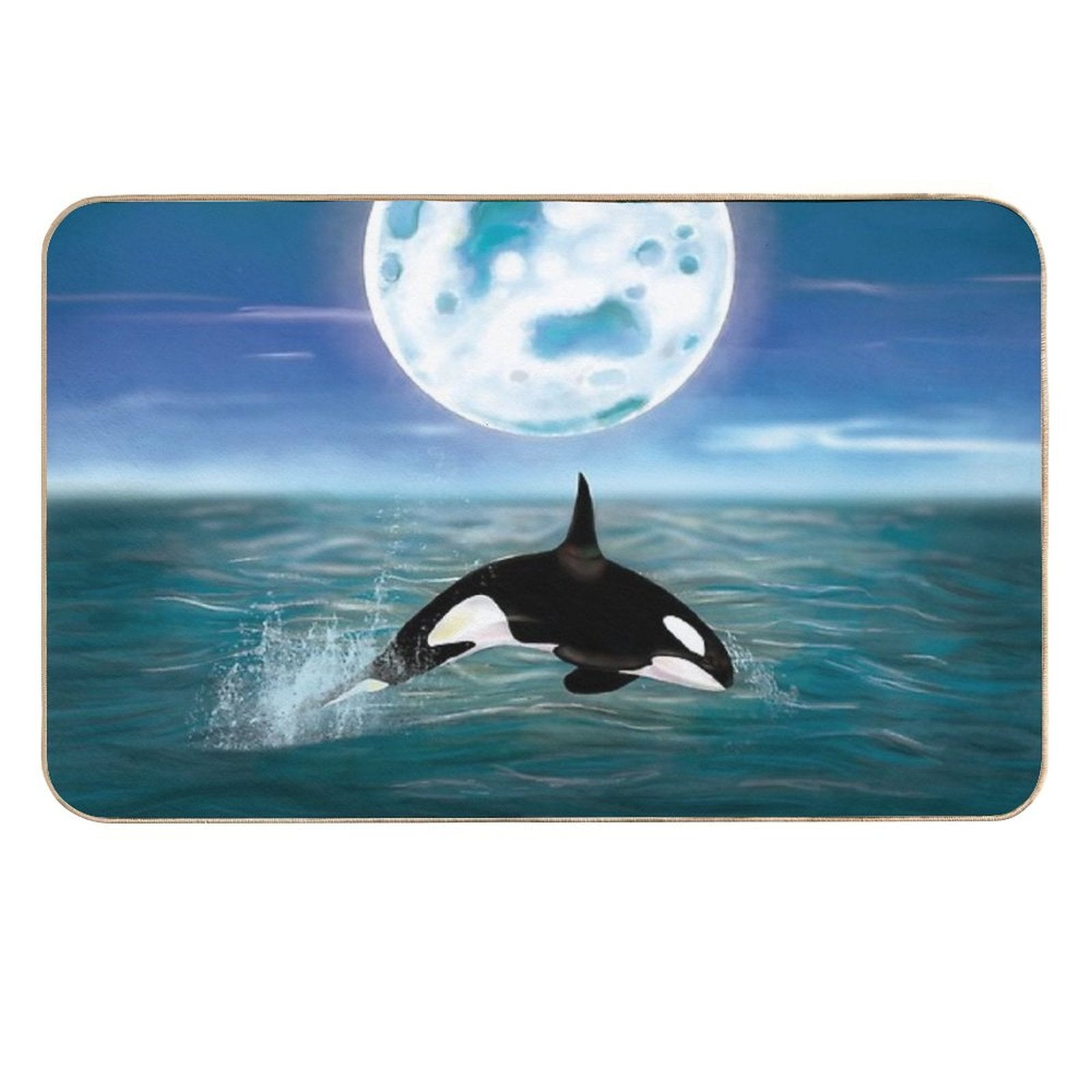 Killer Whale Swimming on Full Moon Light  Repositionable Bath Mat