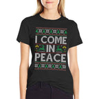 I Come in Peace Couple Matching Ugly Christmas Sweater  Fade-proof Color T-Shirt