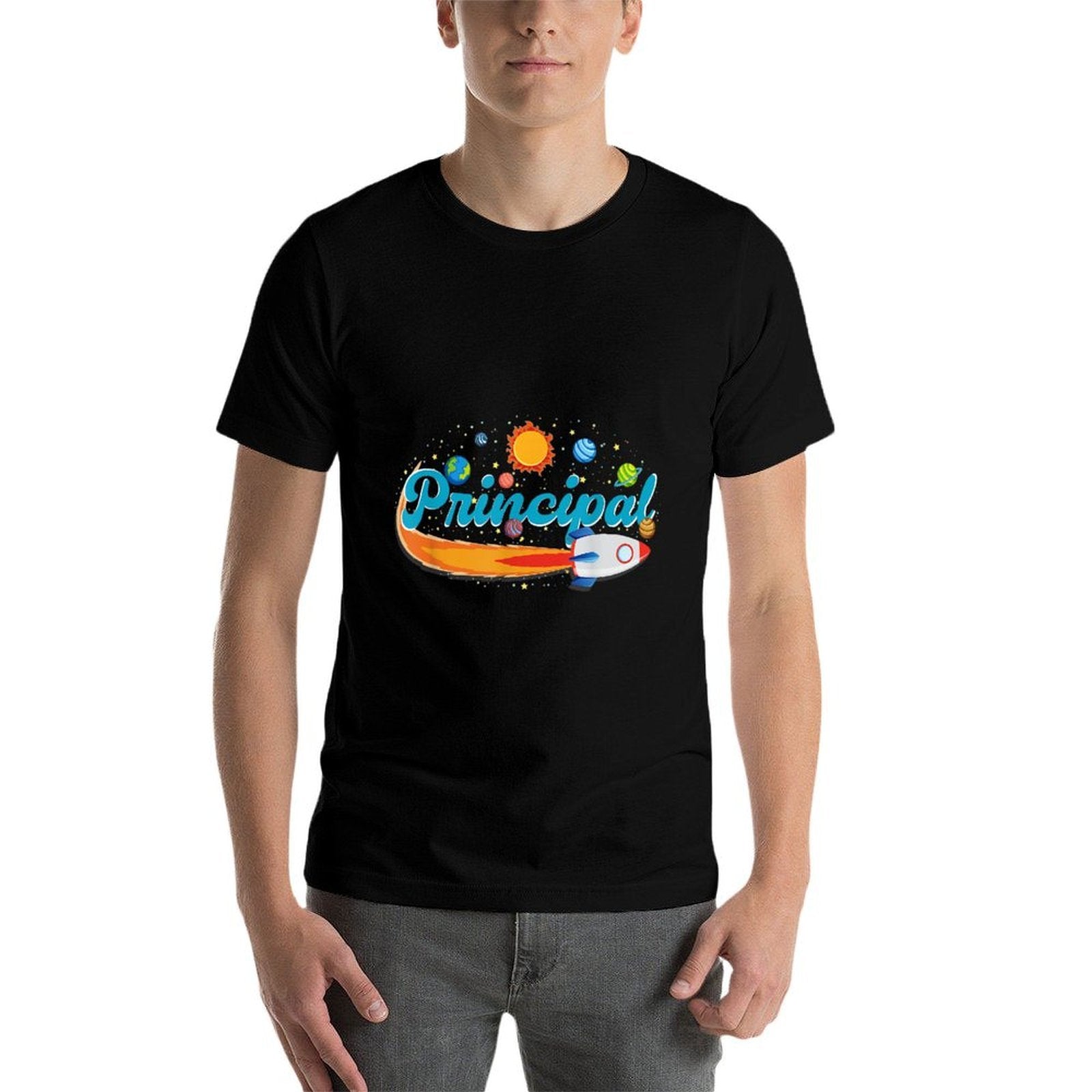 Principal Outer Space School Admin Staff Solar System  Heathered Texture T-Shirt