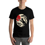Japanese Cat Reaching Red Moon Vintage Art Men Women Kids  Relaxed-fit T-Shirt