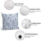 Indigo Blue Watercolor Herringbone Chevron Soft Easy Maintenance Throw Pillow