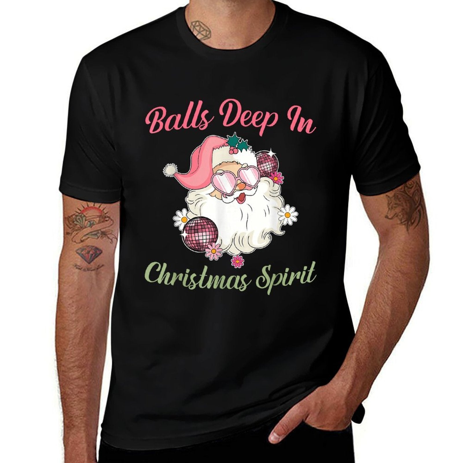 Balls Deep in Christmas Spirit Funny Xmas Design  Graphic-printed T-Shirt