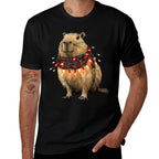 Capybara Christmas Lights  Rolled Sleeves T-Shirt